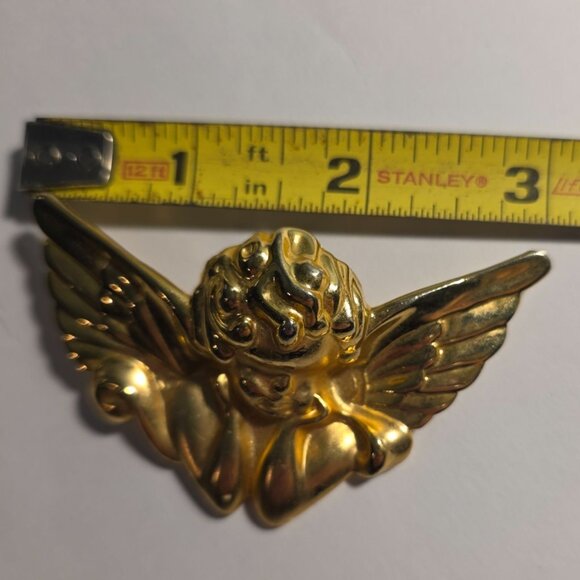 Gold-Tone Angel Wing Cherub Pin Brooch pendant 3" Vintage Style - Picture 3 of 3